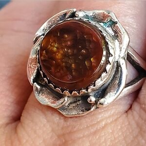 RARE Vintage Native American Sterling Silver Fire Agate Ring